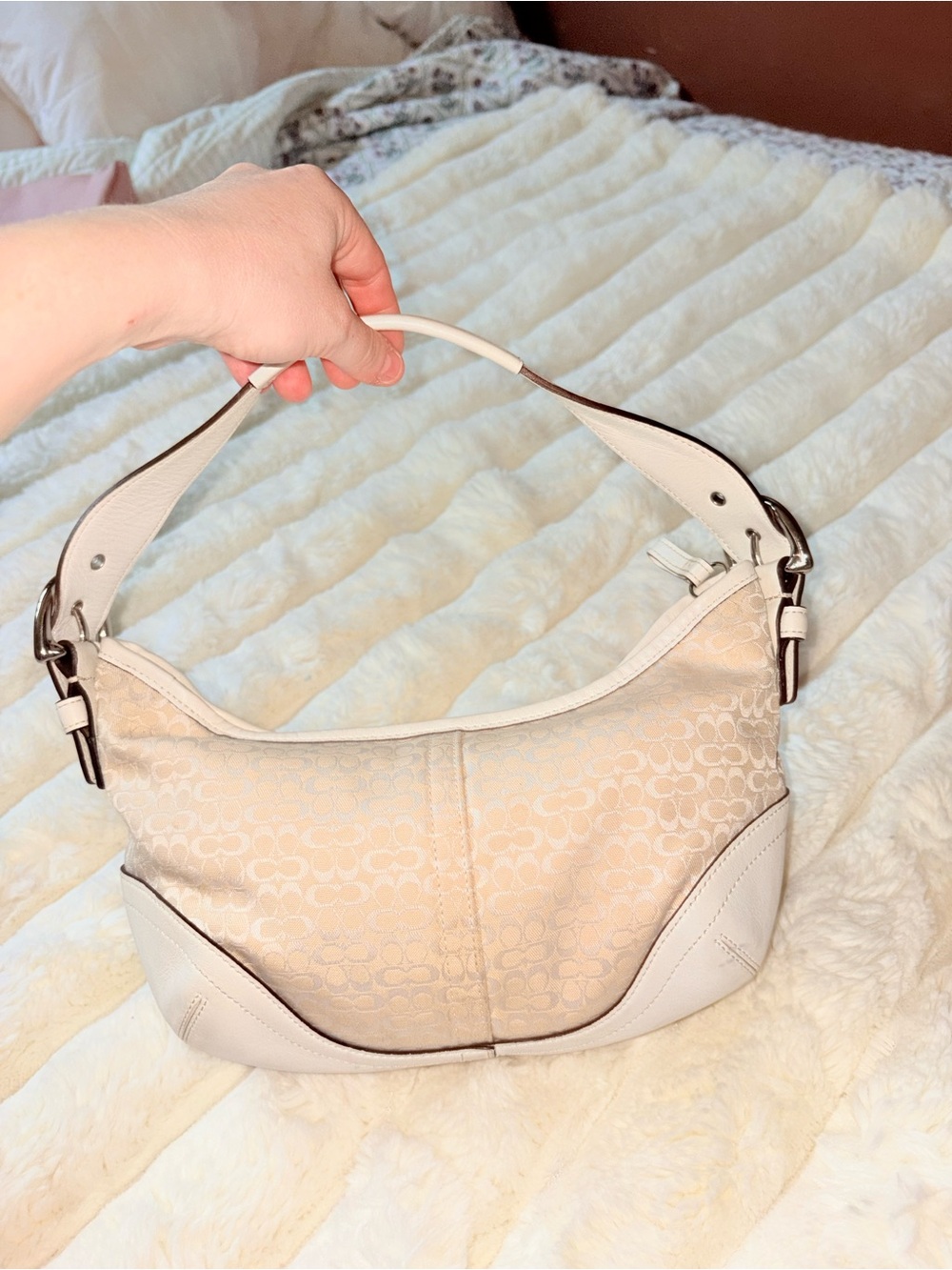 Coach Cream and Beige Signature Shoulder Bag